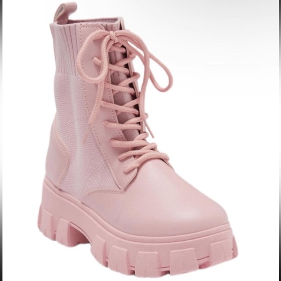 Pink Sock Knit Platform Booties - Picture 3 of 4